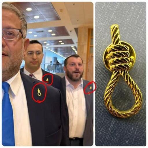 Israeli KKK minister Ben Gvir arrives in the office wearing a noose pin